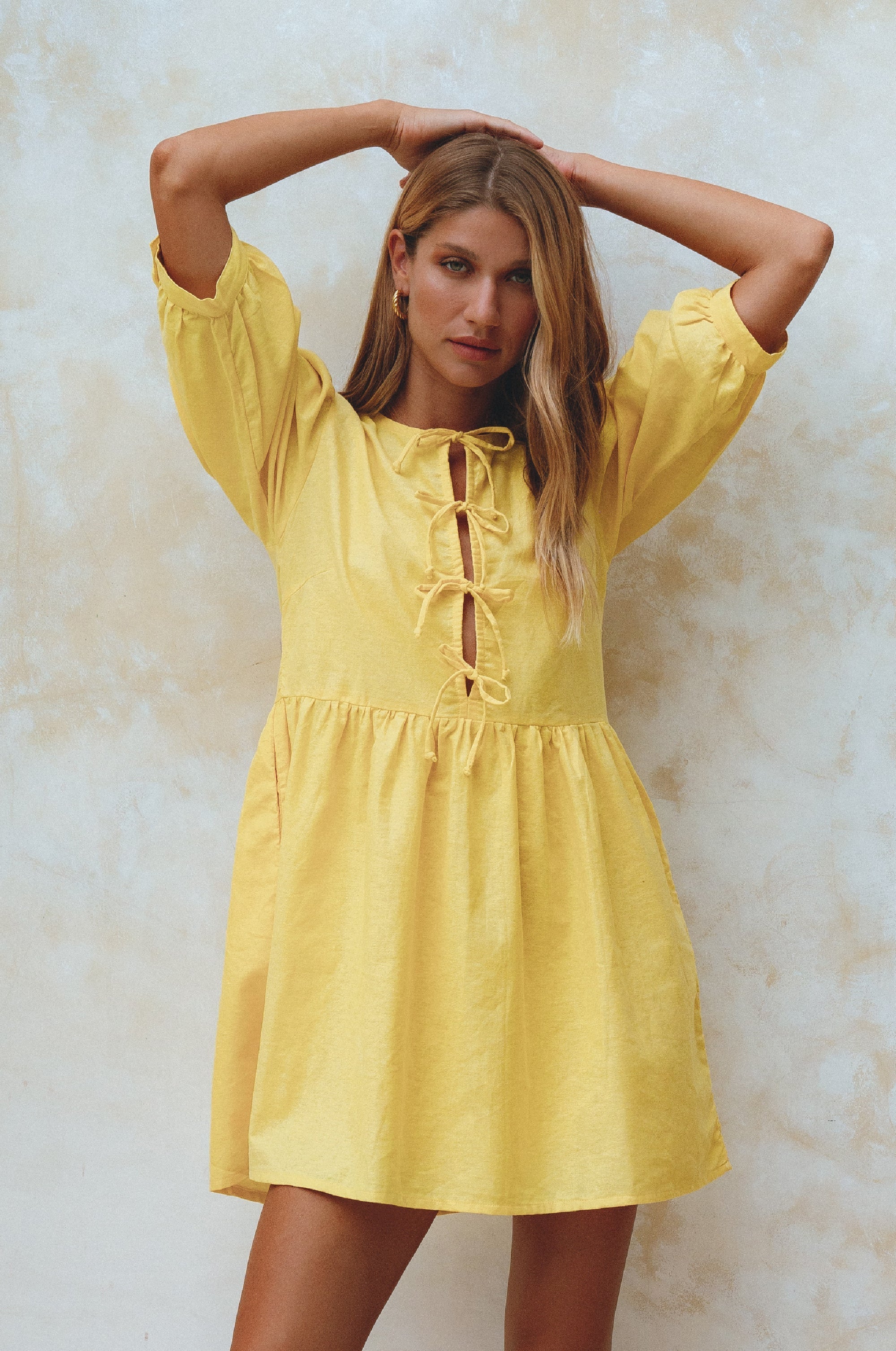 Beatrice Puff Sleeve Linen Mini Dress (Sale)
