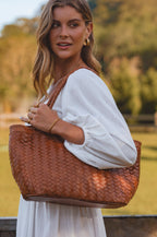 Bellagio Woven Leather Tote Bag-0