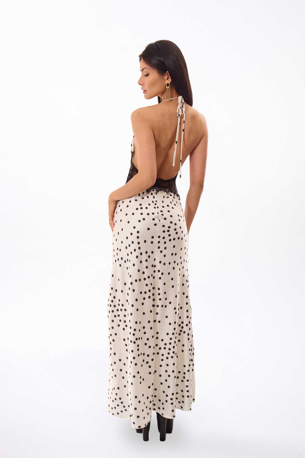 Noir Halter Lace Maxi Dress