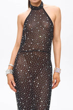Huna Crystal Embellished Backless Maxi Dress Black
