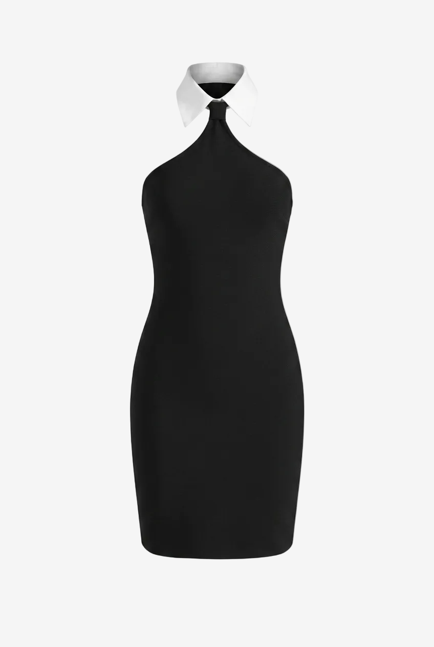 White Collar Black Bandage Mini Dress