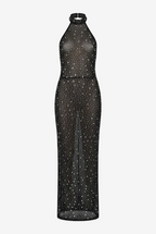Huna Crystal Embellished Backless Maxi Dress Black