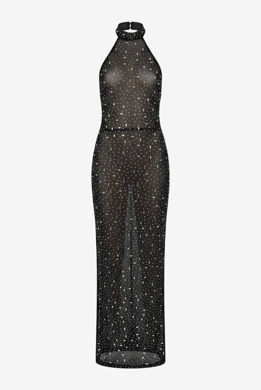 Huna Crystal Embellished Backless Maxi Dress Black