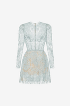 BABY BLUE BEADED LACE MINI DRESS