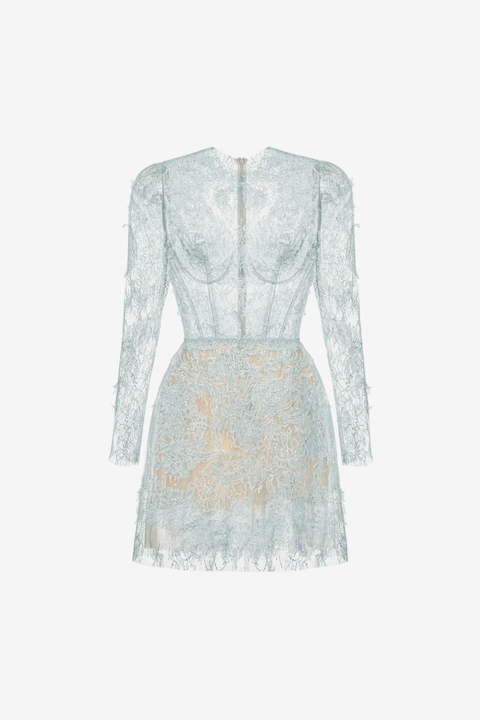 BABY BLUE BEADED LACE MINI DRESS
