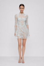 BABY BLUE BEADED LACE MINI DRESS