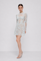 BABY BLUE BEADED LACE MINI DRESS