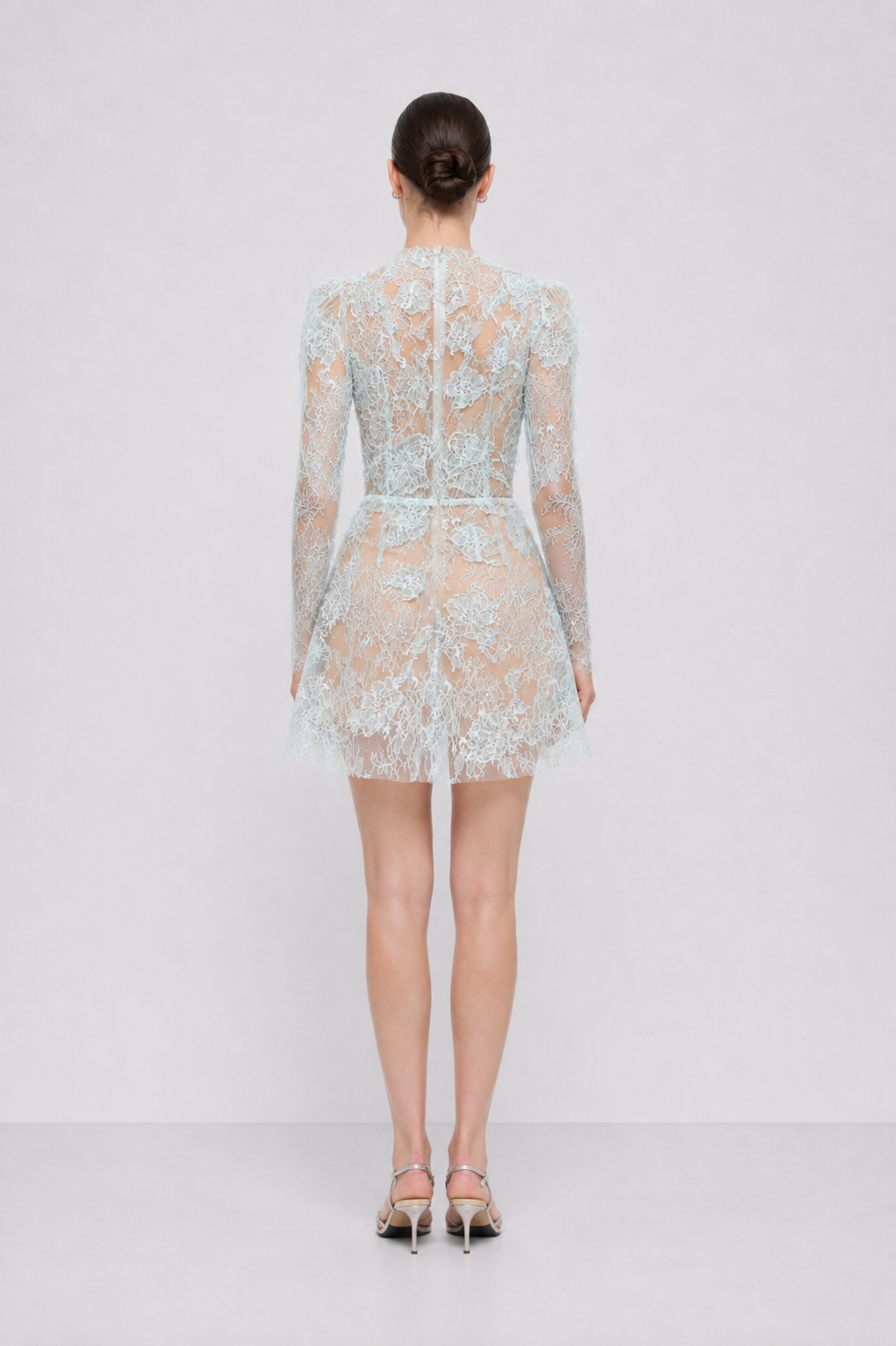 BABY BLUE BEADED LACE MINI DRESS