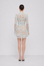 BABY BLUE BEADED LACE MINI DRESS