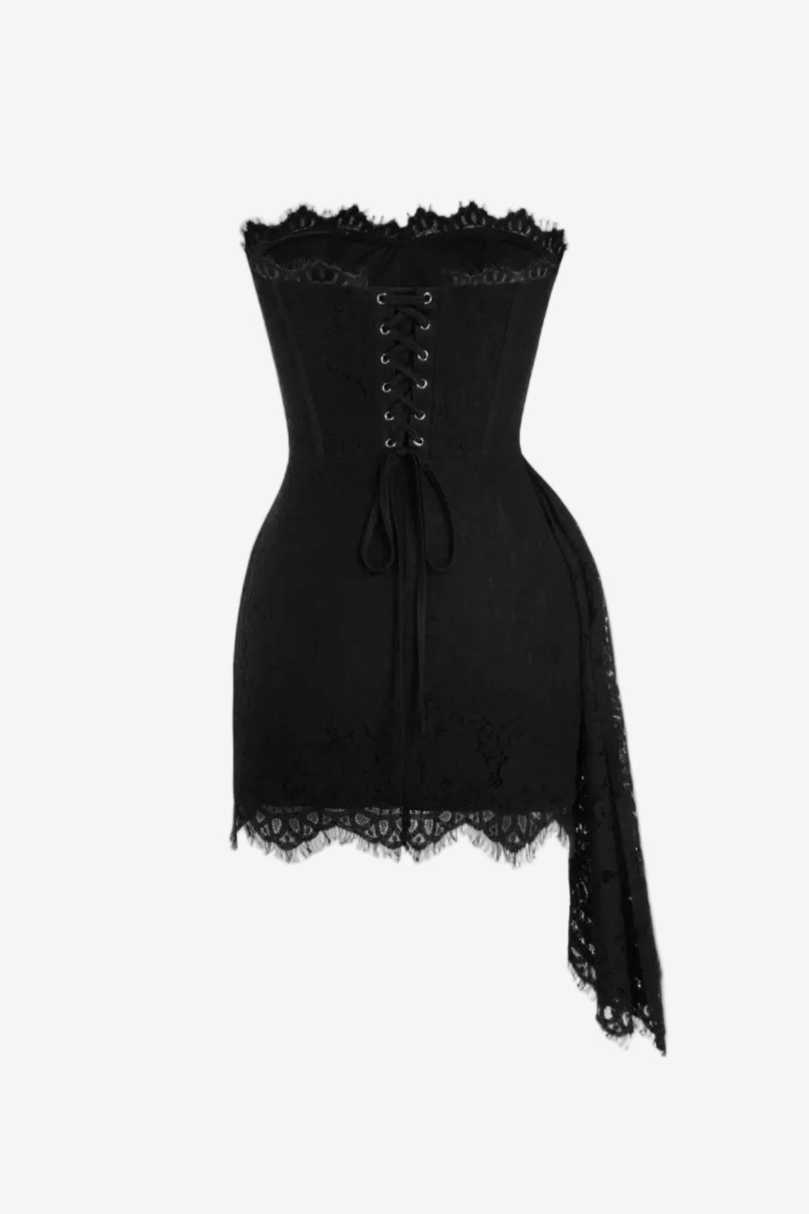 LACE SCULPTURAL TUBE DRAPED BOBYCON MINI DRESS