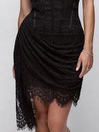 LACE SCULPTURAL TUBE DRAPED BOBYCON MINI DRESS