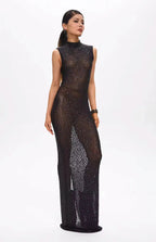 Mone Embellished Black Crystal Maxi Dress