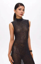 Mone Embellished Black Crystal Maxi Dress