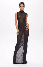 Mone Embellished Black Crystal Maxi Dress