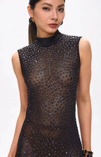 Mone Embellished Black Crystal Maxi Dress