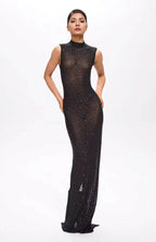 Mone Embellished Black Crystal Maxi Dress