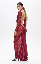 Turo Backless Floral Lace Maxi Dress Red