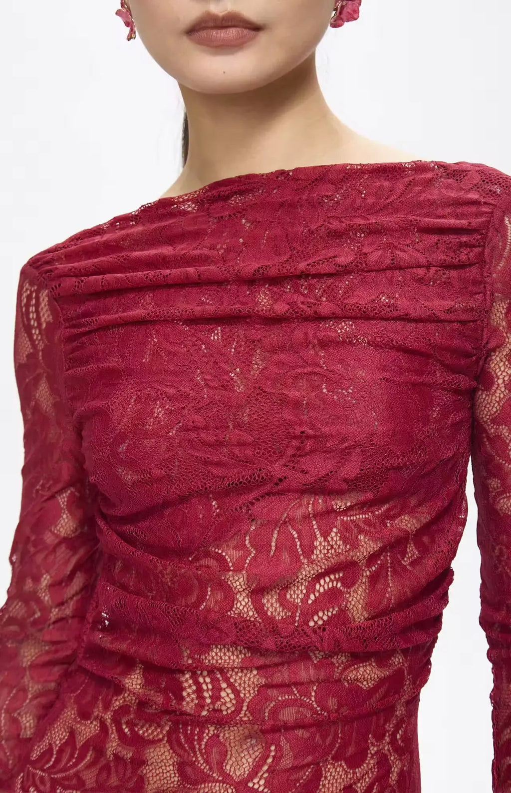 Turo Backless Floral Lace Maxi Dress Red