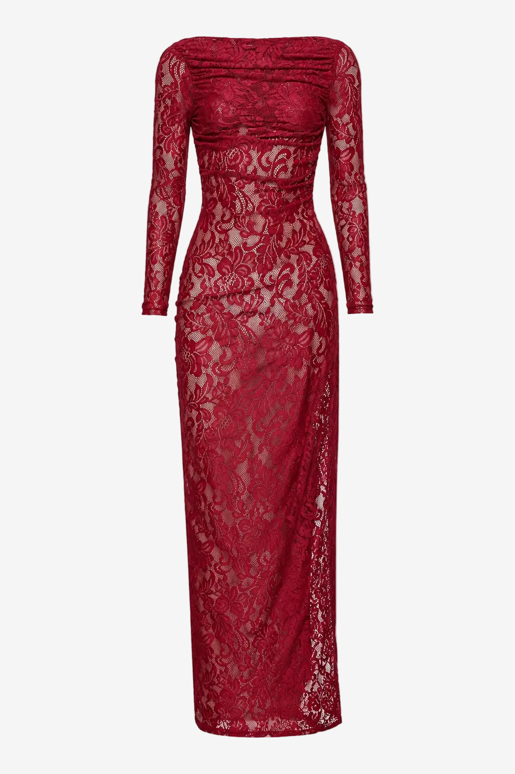 Turo Backless Floral Lace Maxi Dress Red
