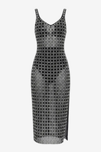 Gige Embellished Open Slit Crystal Midi Dress