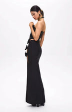 Tita Bandage Flower Decorated Maxi Skirt Black