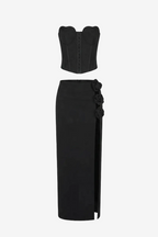 Tita Bandage Flower Decorated Maxi Skirt Black