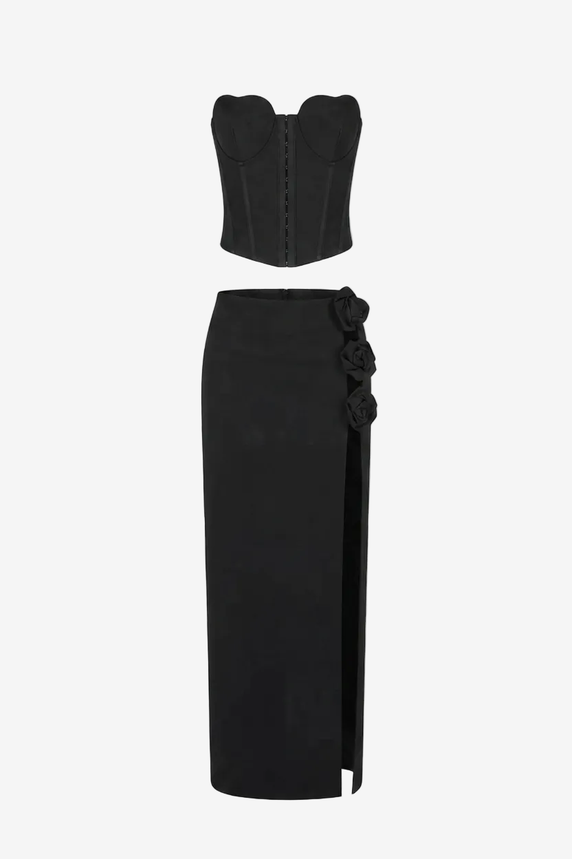 Tita Bandage Flower Decorated Maxi Skirt Black