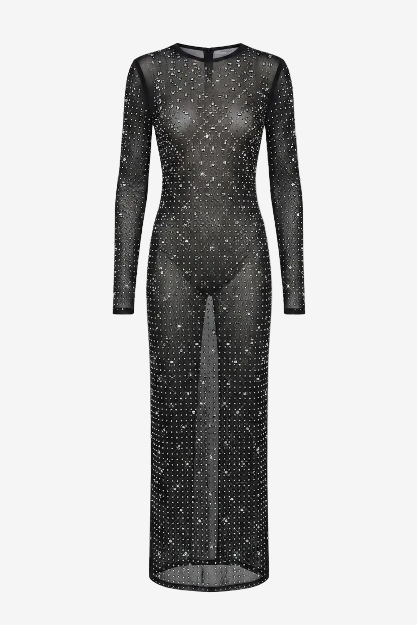 Sasso Crystal Mesh Maxi Dress Black