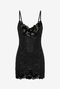 Villane Embellished Lace-Trim Mini Dress in Black