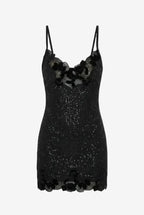 Villane Embellished Lace-Trim Mini Dress in Black