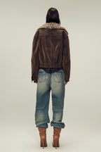 Women's genuine Fur Denim Parka | Detachable Fur Collar & 90% White Goose Down Fill“Wander Free”