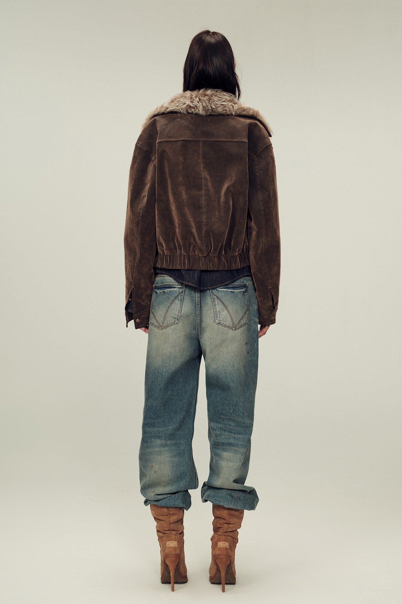 Women's genuine Fur Denim Parka | Detachable Fur Collar & 90% White Goose Down Fill“Wander Free”