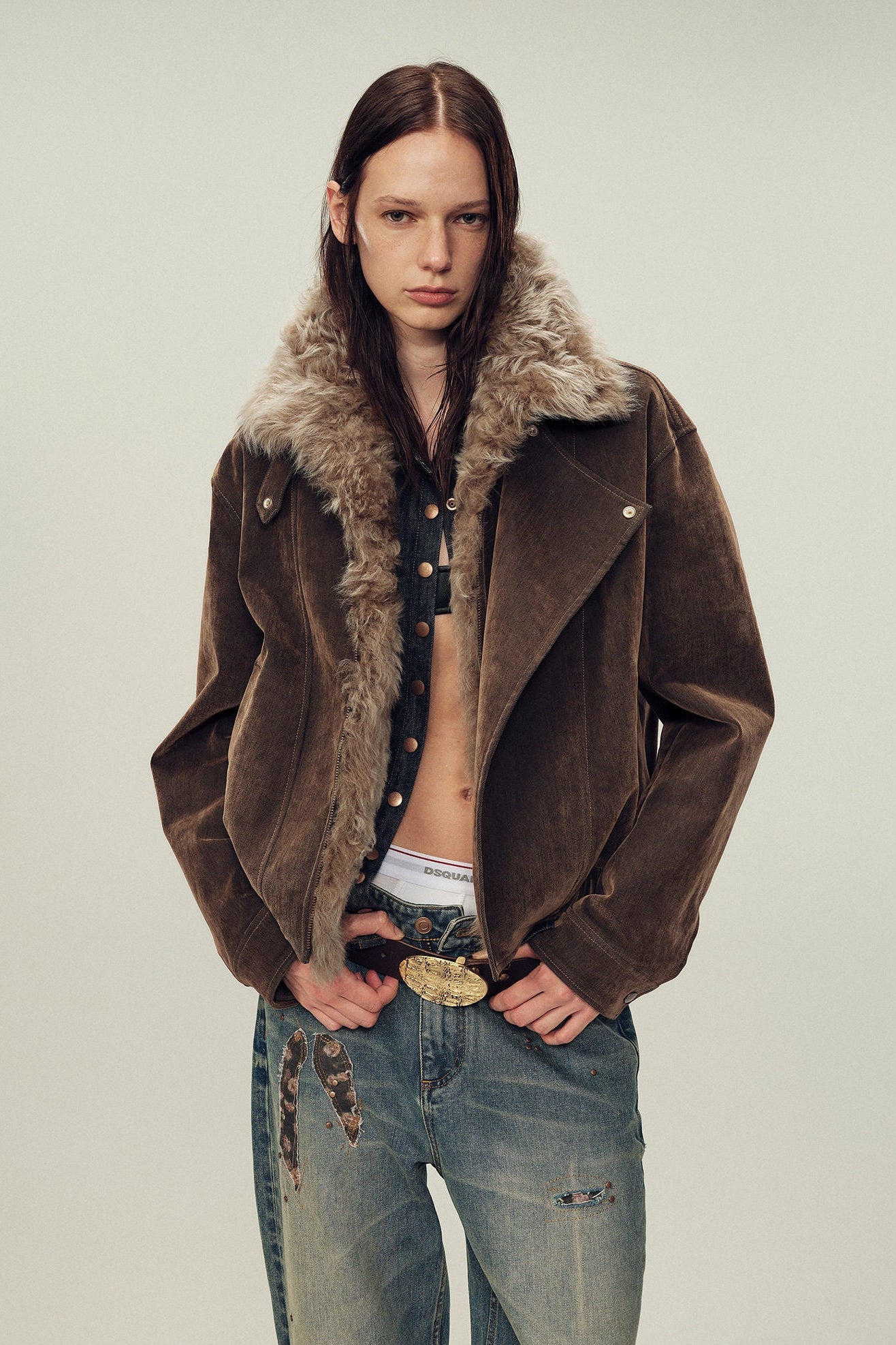 Women's genuine Fur Denim Parka | Detachable Fur Collar & 90% White Goose Down Fill“Wander Free”