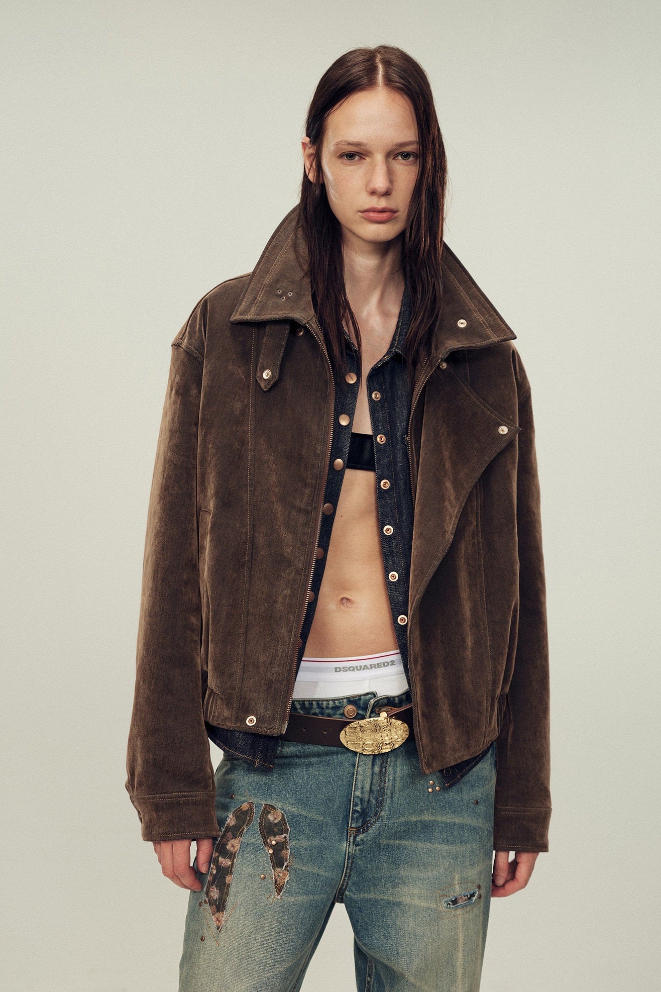 Women's genuine Fur Denim Parka | Detachable Fur Collar & 90% White Goose Down Fill“Wander Free”