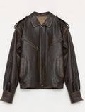 Fireladyfur Women's Two-Way Genuine Leather Jacket with Removable Sleeves"Barn Feelings"-5