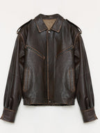 Fireladyfur Women's Two-Way Genuine Leather Jacket with Removable Sleeves"Barn Feelings"-5