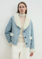 "Pure Era" imported high-quality lamb contrast color fruit collar short wool fur coat-0