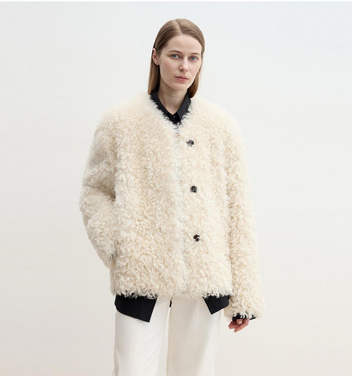 "Ghost Horse Girl" merino curly sweetheart collar straight fur coat-4