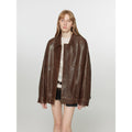 Fireladyfur Women's Leather Jacket with Lapel Collar and a Vintage Finish“Rebel”-5