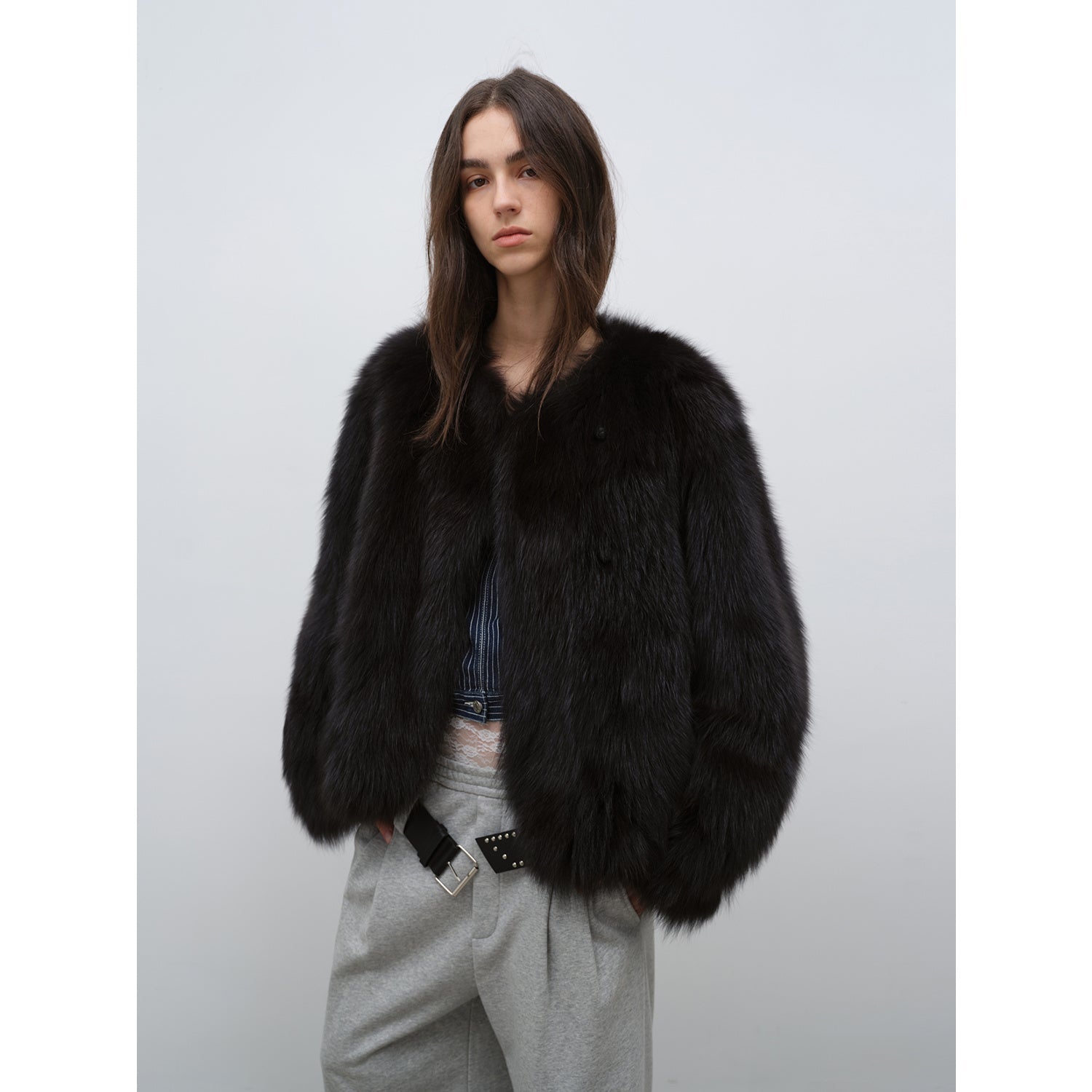 Morning Mist Manor Urban Chic Chicken Heart Collar Drop Shoulder Fox Fur Coat-1