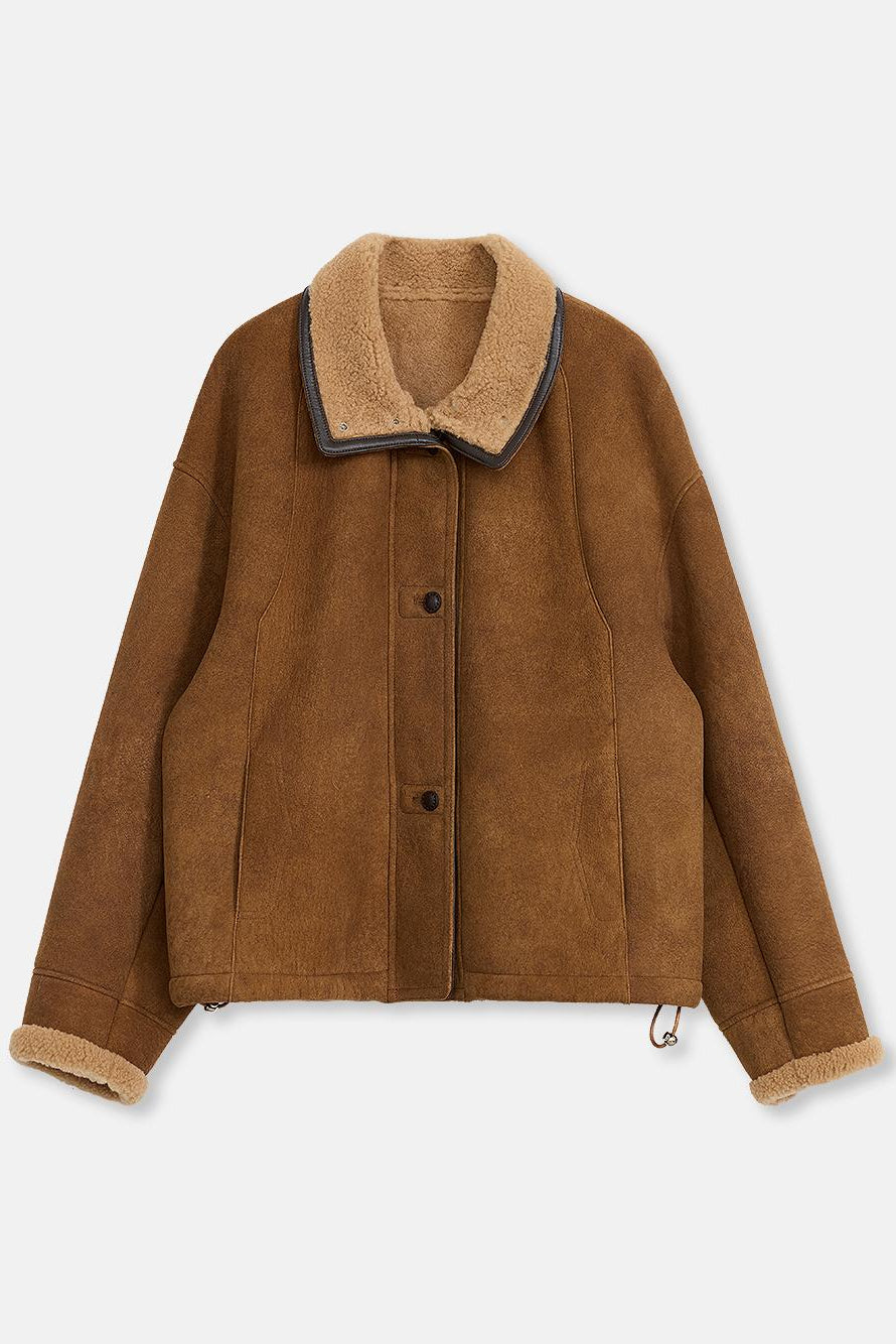 Fireladyfur Women's Shearling Coat - Merino Wool Stand-Up Fur Collar Knight's Contract-6