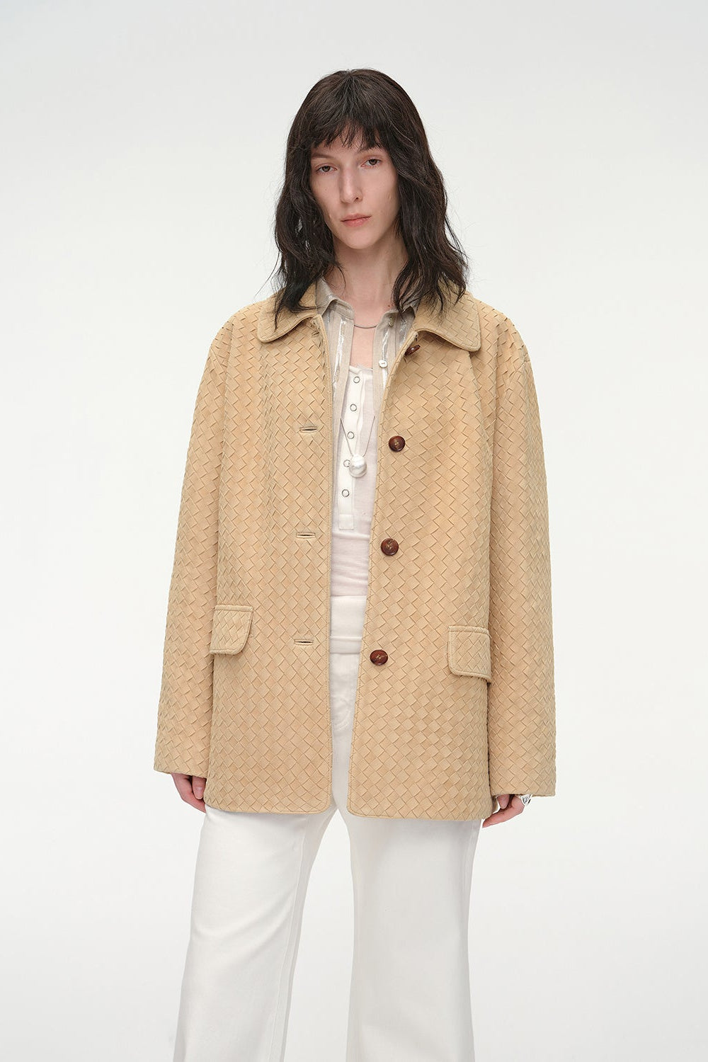 New Zealand imported lambskin perforated woven leather jacket spring"Rembrandt Night"-5