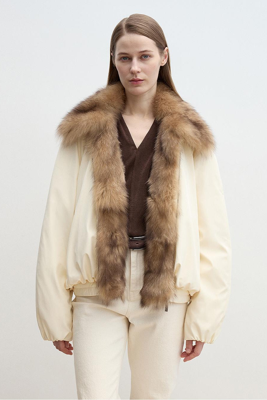 Fireladyfur Women's Detachable Contrasting Fox Fur Collar Down Jacket"Day and Night Rider"-4
