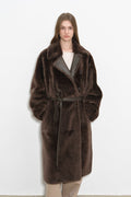 "Mocha Phantom" Merino wool dropped shoulder long asymmetric placket sheepskin coat-5