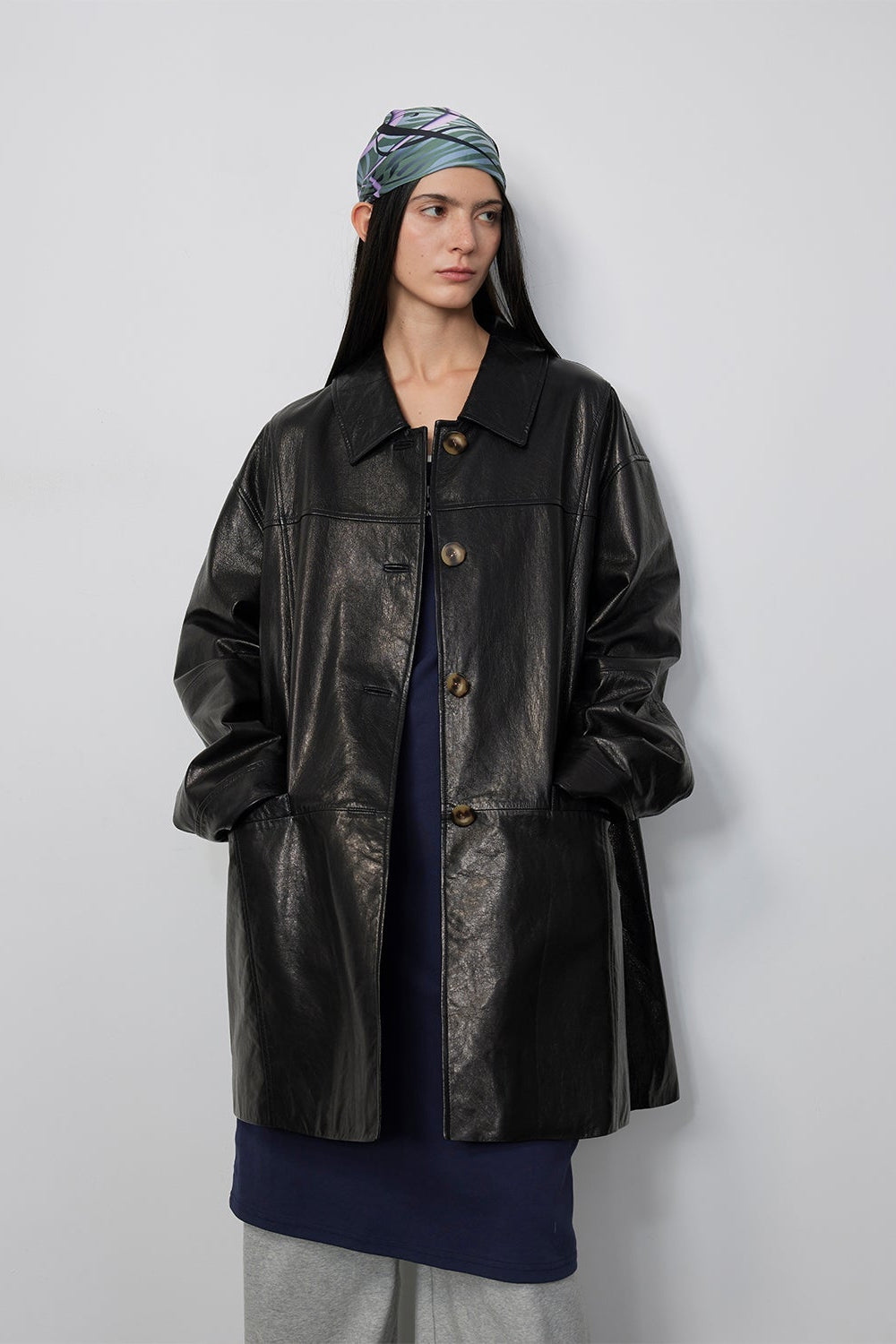 Limited Edition Waxed Goat Leather/Retro Casual Lapel Mid-Length Leather Jacket “Notting Hill Diary”-5
