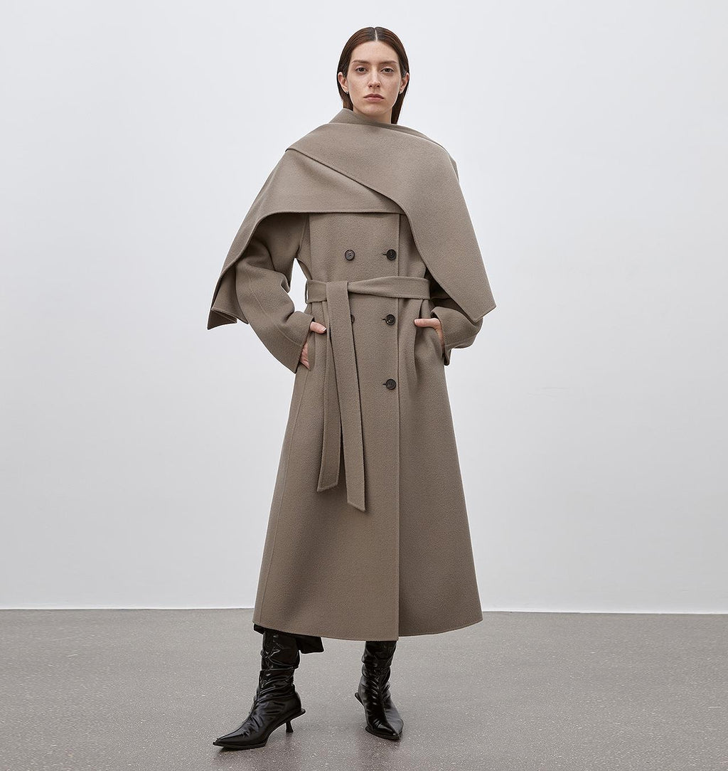 "Assassin's Creed" removable scarf collar, woolen coat for women, autumn and winter coat-0