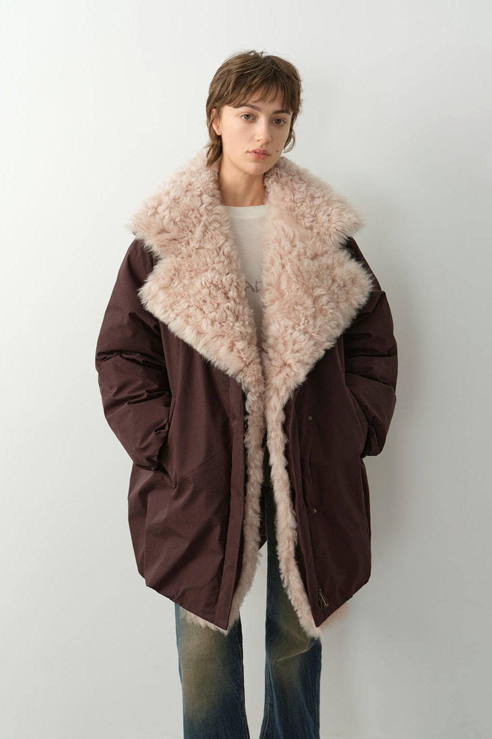 Fireladyfur Women's Winter Goose Down Coat with Tuscan wool"Modern Introduction"-5