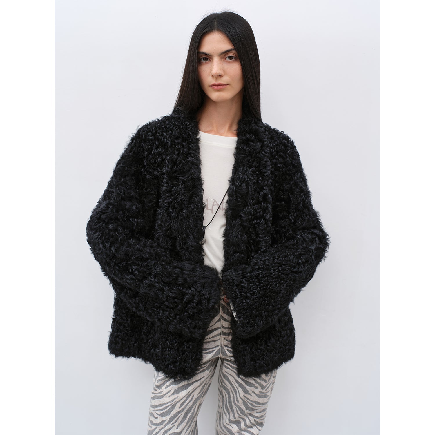 Fireladyfur Women's Black Sheepskin Jacket with Tuscan Fur"My Little Curly"-5