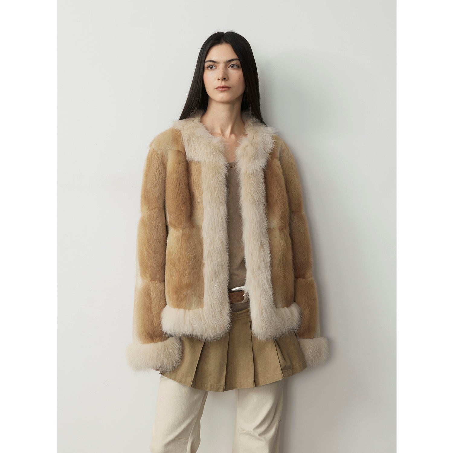 Fireladyfur Women's  Blue Mink & Fox Fur Patchwork Coat "Casual Gene"-5