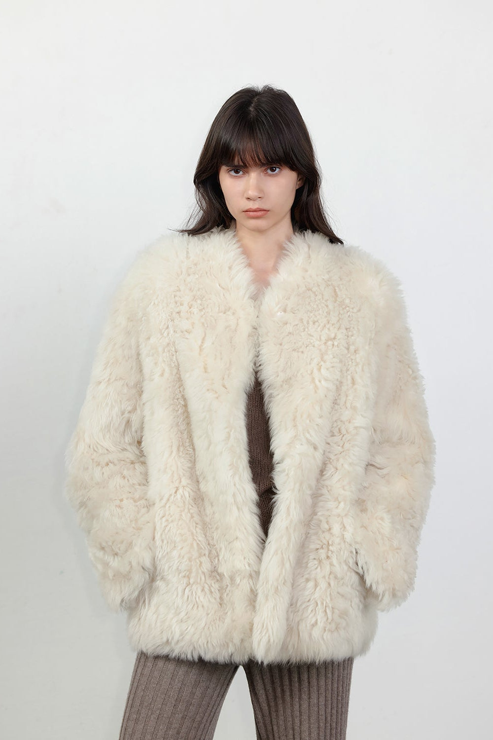 Fireladyfur Women's Casual Tuscan Sheepskin Jacket with Stand-up Collar“Sea of Love Accompaniment”-8